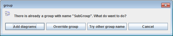 Optionsdialog für vorhandenen Gruppennamen