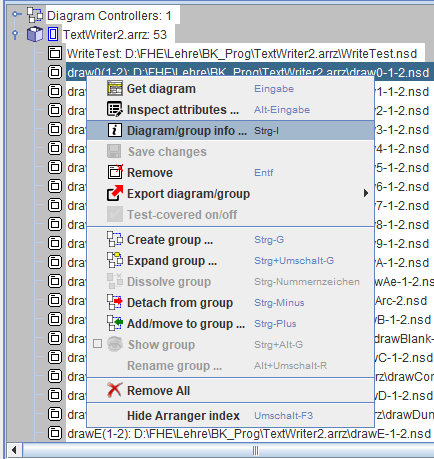 Arranger-Index-Kontextmenü