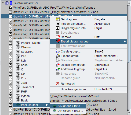 Flussdiagramm-Export nach PapDesigner über den Arranger-Index