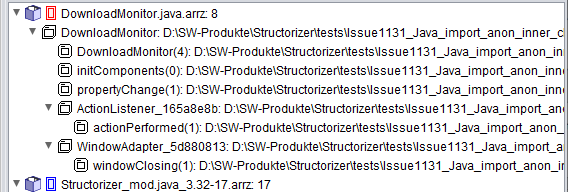 Arranger-Index mit mehrstufiger Baumdarstellung innerer Klassen