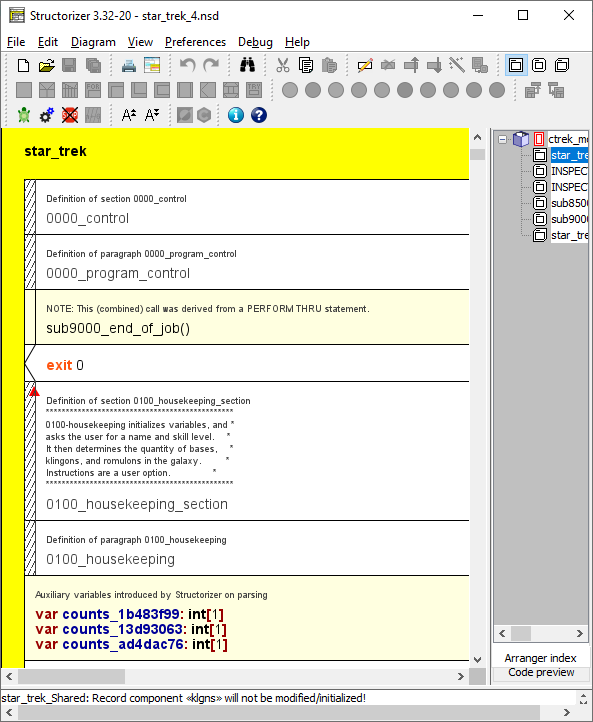 Importiertes COBOL-Diagramm mit Bezeichnungsmarkierungen
