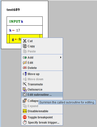 Kontextmenüeintrag Edit subroutine...