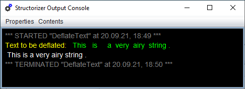 Testprotokoll auf der Ausgabe-Konsole
