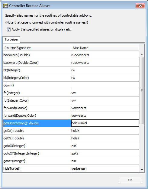 Dialog „Diagram Controller Aliases