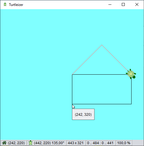 Turtleizer-Fenster mit dem gezeichneten Haus