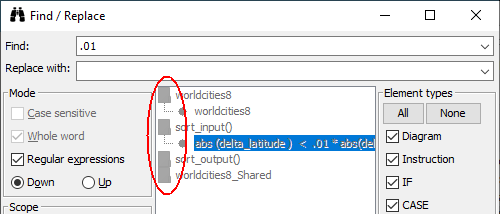 Suchen & Ersetzen-Dialog in ungünstigem GUI-Zustand