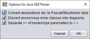 Sprachspezifische Importoptionen für Java