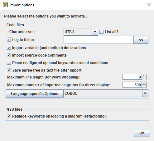 Dialog „Import options