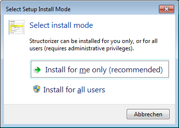 Windows-Installationsprogramm – Modusauswahl