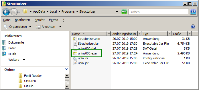 Windows-Installationsprogramm – Deinstallationsprogramm im Installationsverzeichnis