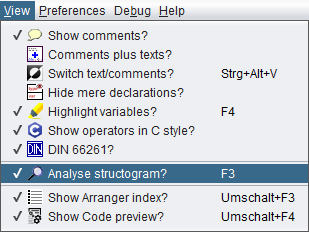 Menüpunkt "Struktogramm analysieren?" im View-Menü