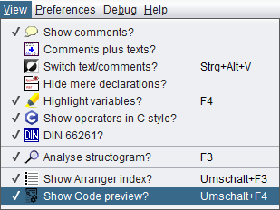 Der neue Menüpunkt „Show code preview