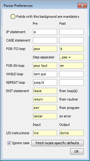 Geladene französische Parser-Präferenzen (Version 3.29-07)