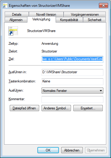 Einstellungsdatei-Option in einer Kommandozeile