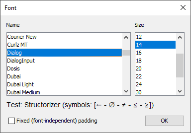 Schriftart-Auswahl-Dialog Version 3.30