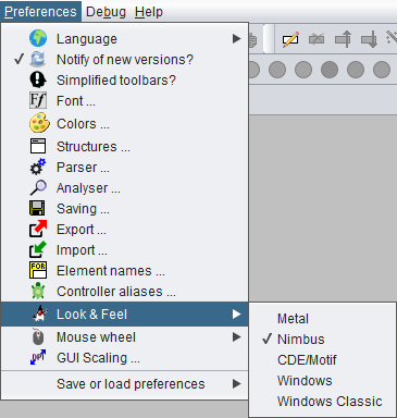 Menü „Preferences