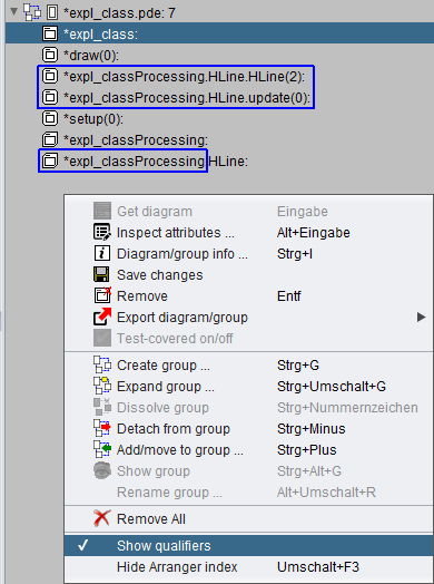 Arranger-Index mit importierten Processing-Diagrammen