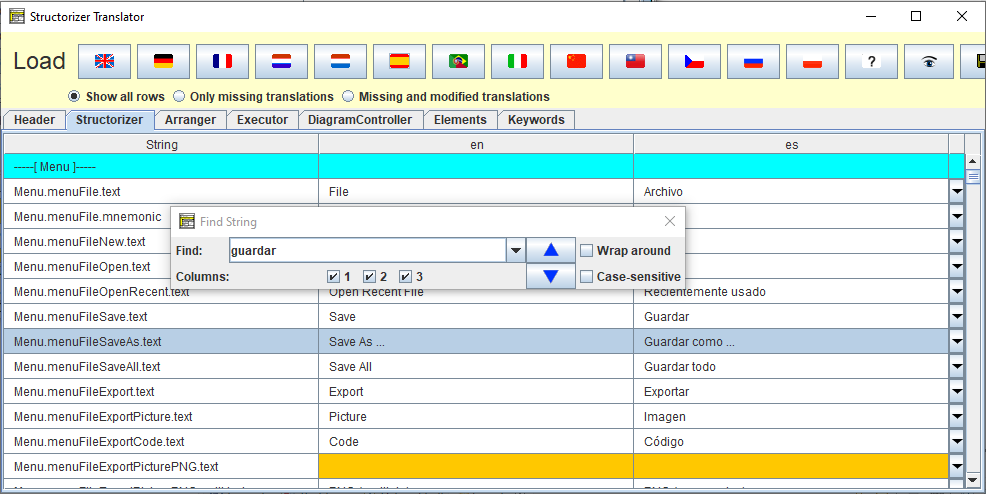 Translator-Suchdialog