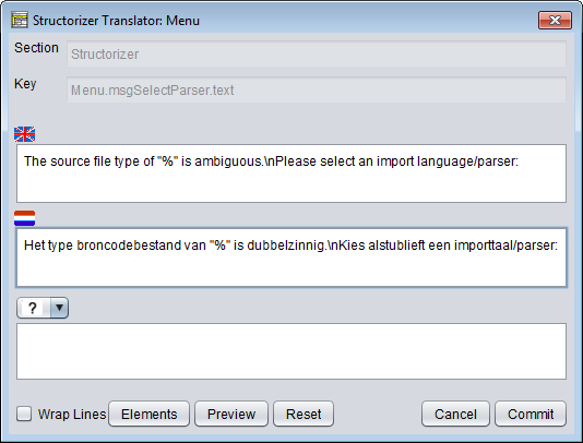 Translator-Zeileneditor (Anfangsansicht)