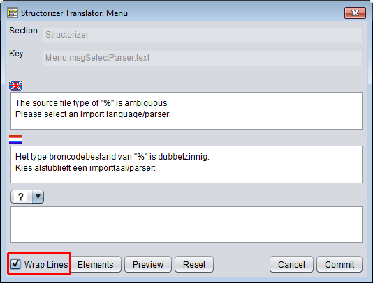 Translator-Zeileneditor (Umschalten der Zeilenumbruchdarstellung)