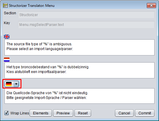 Translator-Zeileneditor mit Vergleichssprache