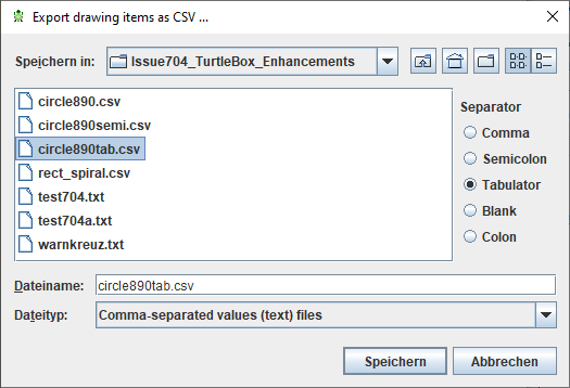 Dateiauswahl für CSV-Export ab Version 3.30-13